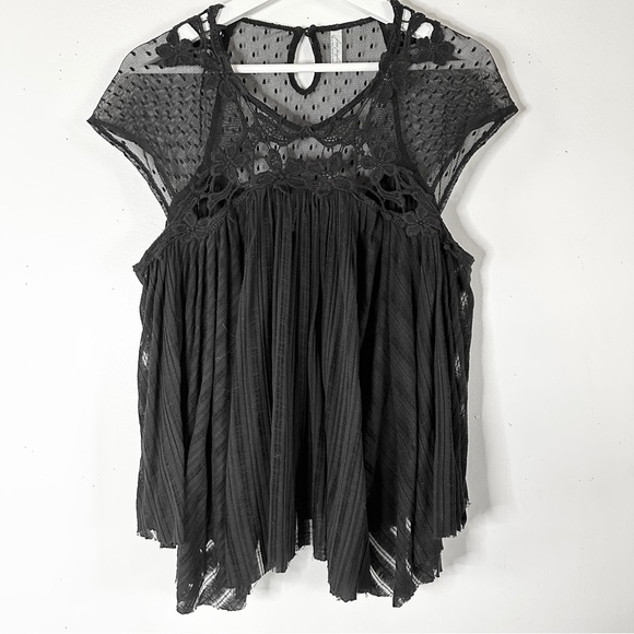 Free People Stars Align Black Swing Top M Boho - Picture 7 of 8
